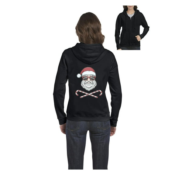 MmF - Women's Sweatshirt Full-Zip Pullover - Santa Christmas Skull