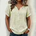 thumbnail image 5 of GZWYHT Women's V Neck Striped Short Sleeve Work Blouse Button Down Casual Loose Fit Shirt Lightweight Summer Office Top Rolled Cuff For Busines Green L, 5 of 9