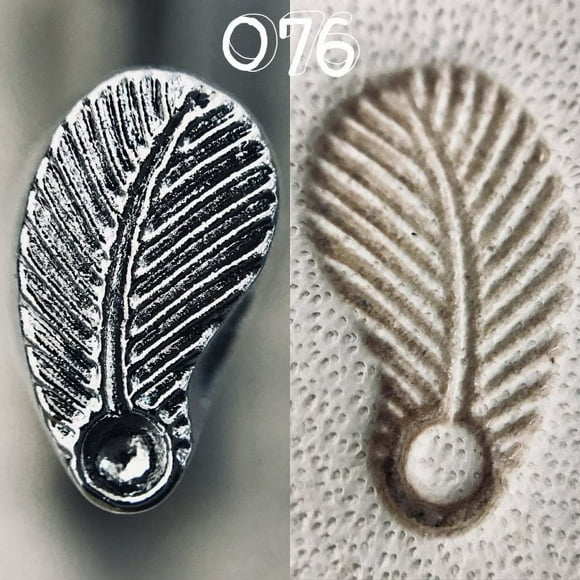 O76 Leaf Leather Stamp OKA Japan (Left Leaning)