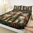 thumbnail image 3 of jejeloiu Pet Animal Kitten Merry Xmas Red Berry Queen Sheet Set,Microfiber Boy Kids Bedding,4 Pieces, 3 of 7