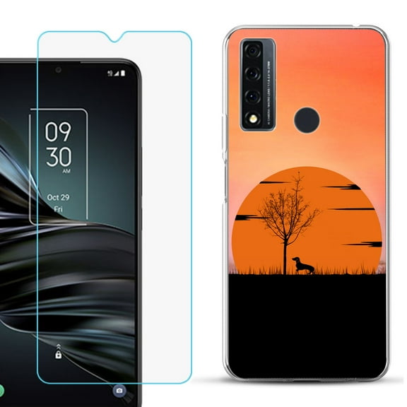 Slim-Fit Fashion Phone Case for TCL 20 XE, with Tempered Glass Screen Protector, by OneToughShield ® - Sunset Dachshund