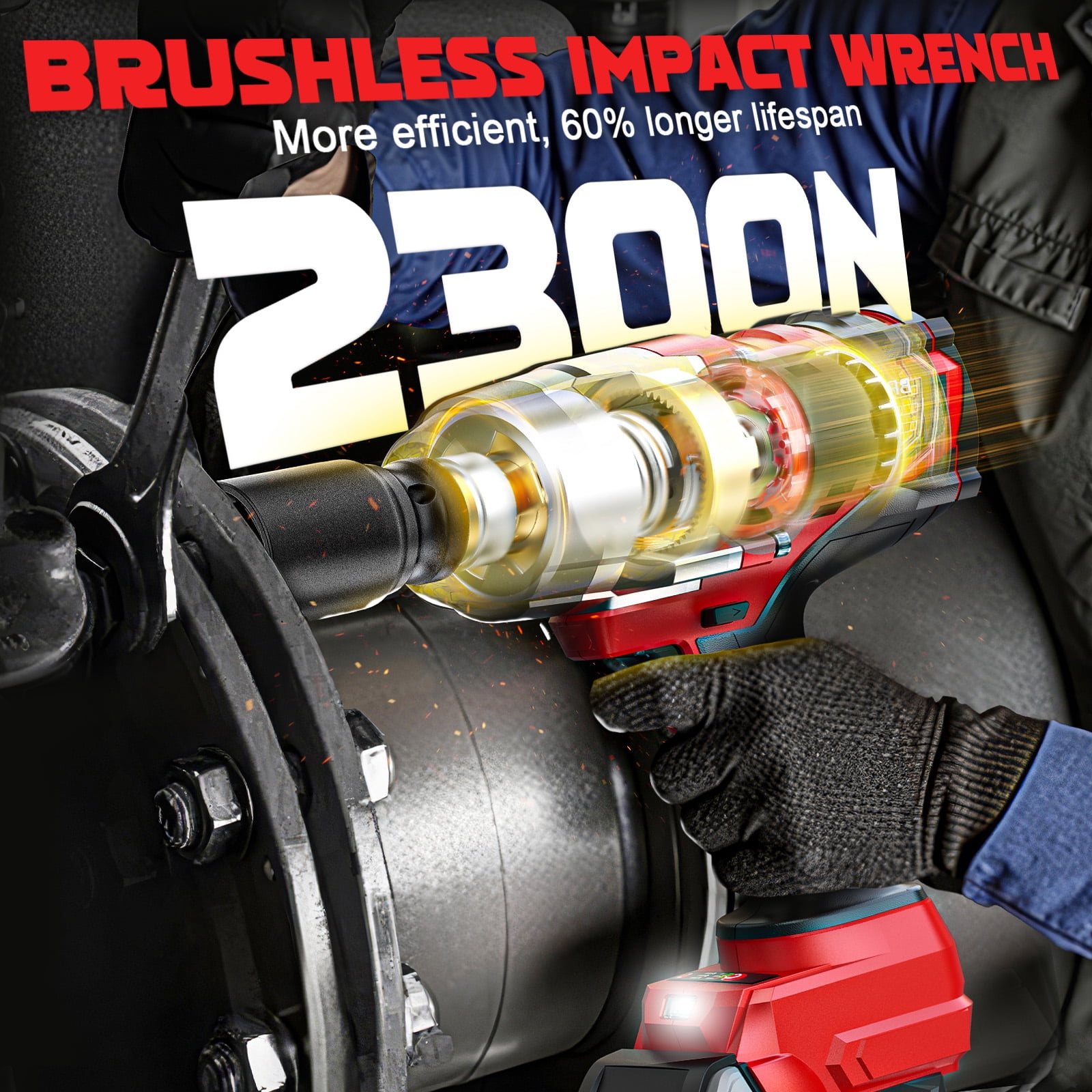 [Valentine's Day Gift]3/4" Cordless Impact Wrench Compatible for 18V Battery, 1850FT-LBS(2300N.m) High Torque Impact Driver, 3-Speed Heavy Duty Cordless Impact with Auto-Stop Reverse for Car/Truck