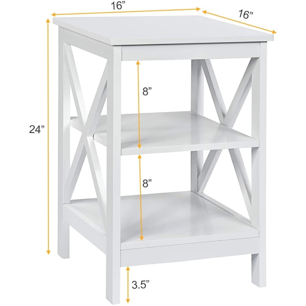 Finihen End Table, 3-Tier X-Design Nightstands with Storage Shelves, Bed Side Tables, for Living Room, Bedroom, White Finihen End Table, 3-Tier X-Design Nightstands with Storage Shelves, Bed Side Tables, for Living Room, Bedroom, White