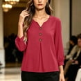 thumbnail image 7 of Edvintorg Womens Tops Trendy Long Sleeve V Neck Loose Casual Lightweight Pullover Top with Button Womens Clothing Red M, 7 of 7