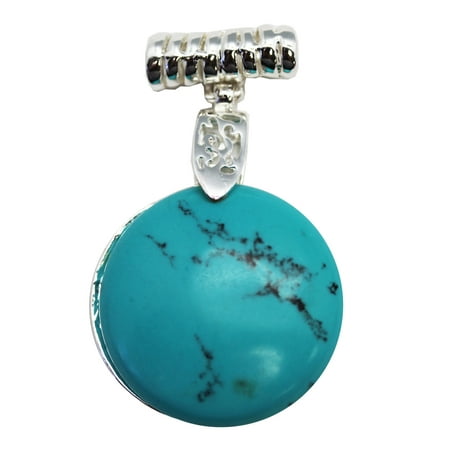 Circular Jewelry - Faux Turquoise Circular Stone Pendant With Elogated Necklace Loop