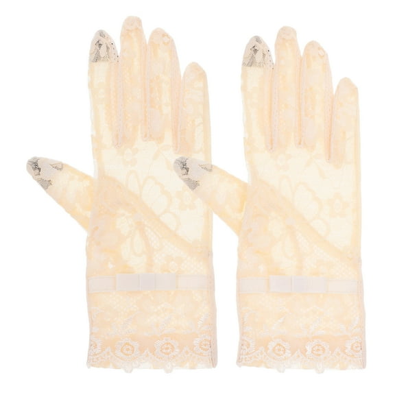 WORGEOUS 1 Pair Elegant Lace Gloves Beige Short Length Touchscreen Compatible UV Protection for Women Summer Tea Party