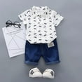 thumbnail image 5 of XBASW Toddler Infant Boys Summer Short Sleeve Floral Shirt Tops + Denim Shorts Outfit Set Clothes 3M-4T, 5 of 7