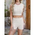 thumbnail image 4 of Womens 2 Piece Outfits Summer Knit Crop Tank Tops Beach Shorts Set Vacation Loungewear White L, 4 of 9
