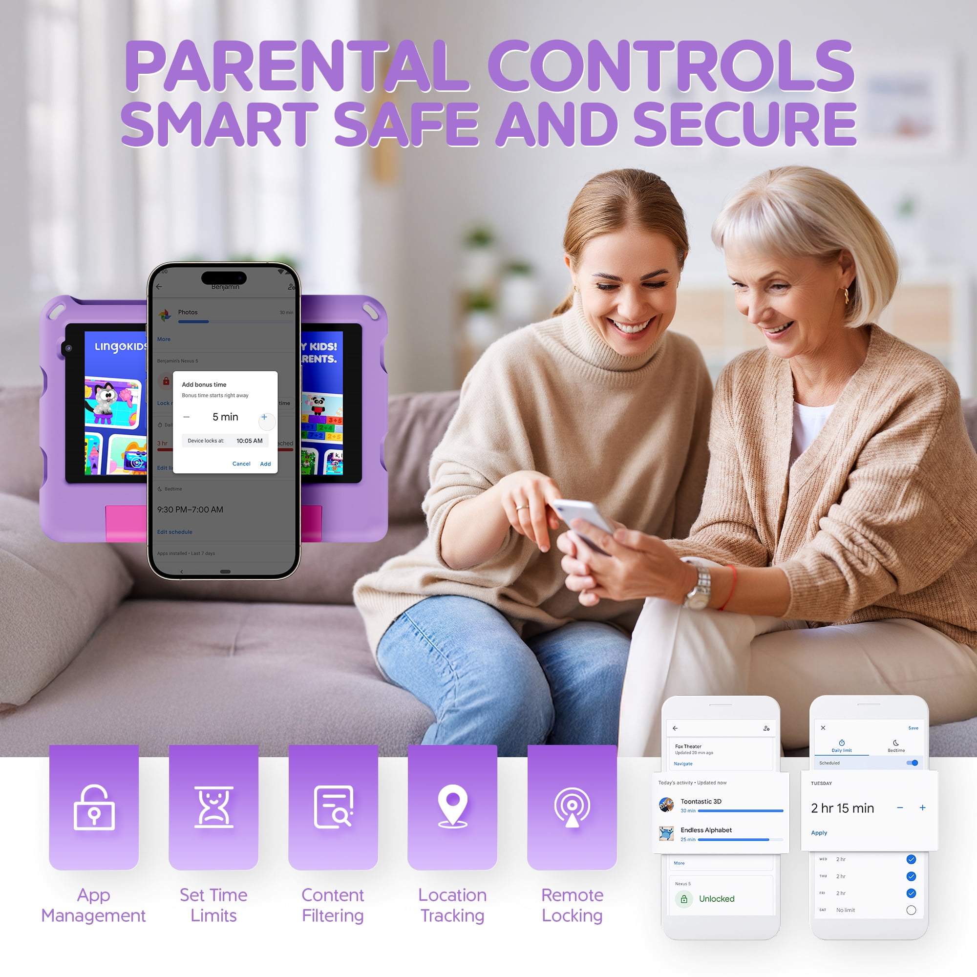 Contixo A7 Kids Tablets 2026 Model, Educational Tablets for Kids with Parental Controls & Kid-Proof Case, 7”, Purple