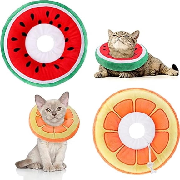 LinQingQ 2 Pack Soft Cat Cone Collar Adjustable, Cute Watermelon Donut Recovery Collar After Surgery, Elizabethan Neck Cone for Small Cats Dogs Puppies 5-7 lbs, Orange