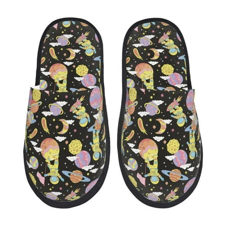 Balery Cartoon Astronaut In Spacesuit Slient Indoor Furry Fleece Comfort House Shoes Soft Non-Slip Home Shoes Cotton slippers House Slippers-- Medium