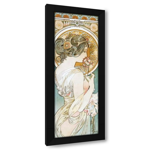 Alphonse Mucha 7x14 Black Modern Wood Framed Wall Art Titled - La Primevere