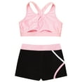 thumbnail image 4 of Sinleey Kids Girls 2 Pieces Dance Outfit Gymnastics Crop Tank Sleeveless Shiny Tops Sport Bra and Pink 16, 4 of 5