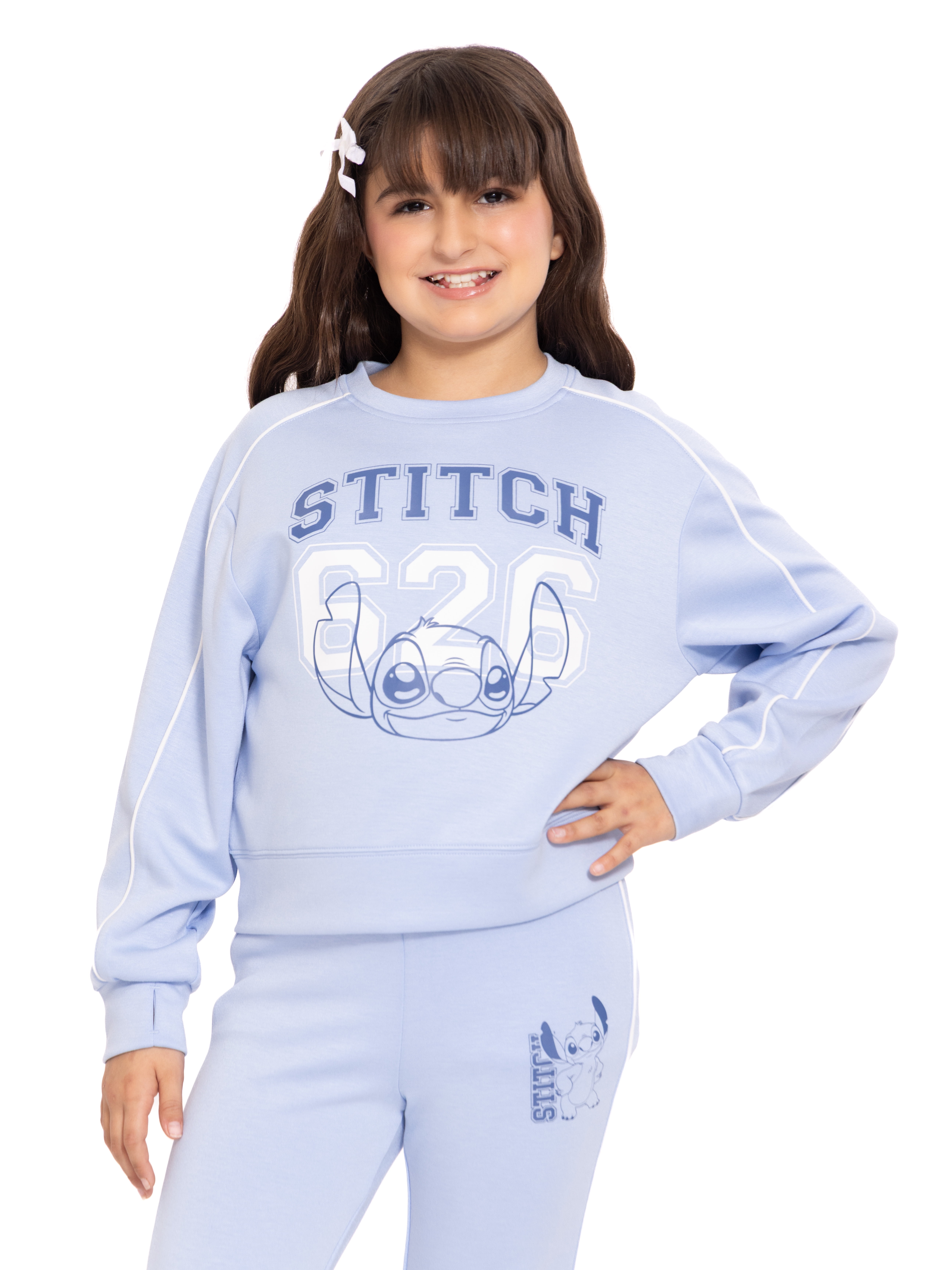 Stitch Toddler & Big Girls Active Graphic Sweatshirt with Long Sleeves, Sizes 12M-12