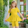 thumbnail image 4 of snilers Girls Clothes 2 Piece Summer Outfits Short Sleeve Pleated T-Shirts and Shorts Beach Summer Kids Clothing Set Size 5-15 Years, 4 of 8