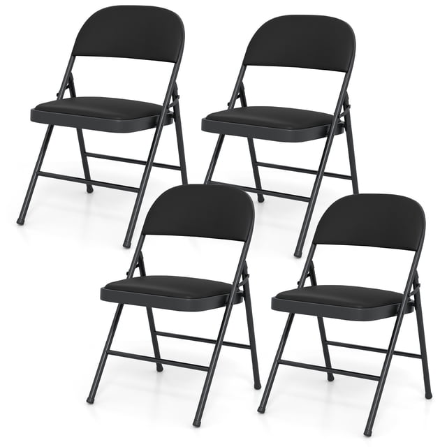 Costway 4 PCS Folding Chairs with Metal Frame PVC Leather Stackable Chairs for Indoor