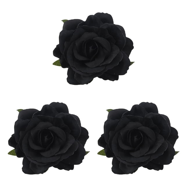 3X Seda Pelo de la Flor Broche de la Boda Ramillete Clip de la Flor 8 cm Broche Accesorios - Negro