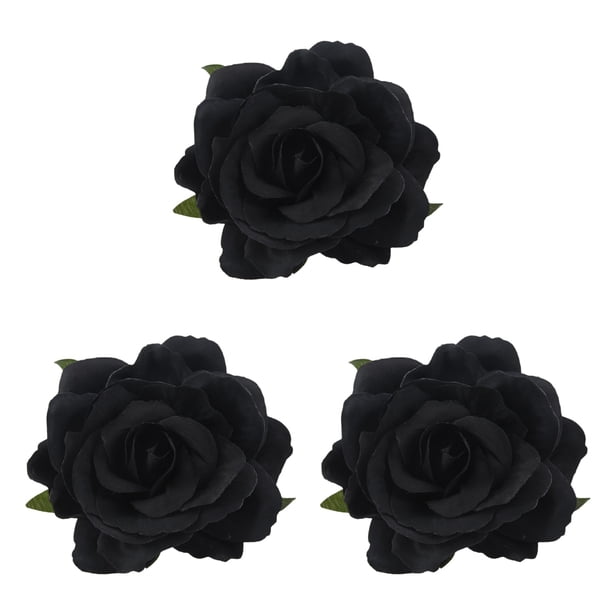 3X Seda Pelo de la Flor Broche de la Boda Ramillete Clip de la Flor 8 cm Broche Accesorios - Negro