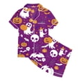 thumbnail image 4 of Shadoumai Halloween Pajamas Button Top Ghost Print Button Down Short Sleeve & Short Pants Outfit Silk 2-Piece Loungewear 2 Piece Summer Loungewear Nightwear Outfits, 4 of 4