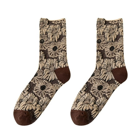 

Zlekejiko Women Autumn And Winter Sunflower Jacquard Socks Cotton Warm Mid Tube Socks Women Thick Socks