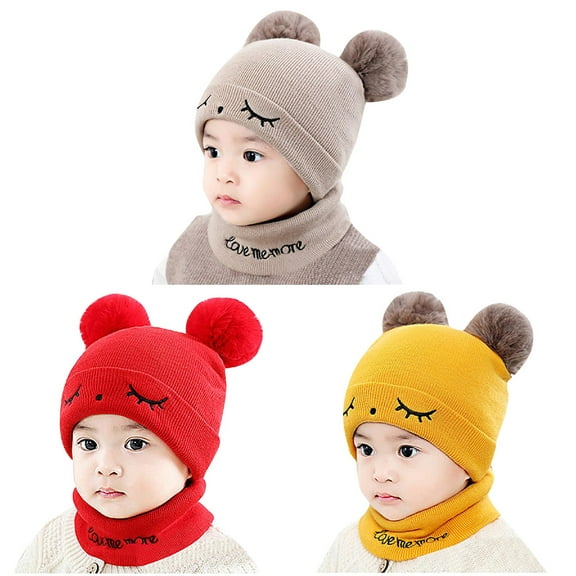 Coerni Kids Baby Boy Girl Pom Hat Winter Warm Knit Crochet Beanie Cap Scarf Set Winter Hat for Kid
