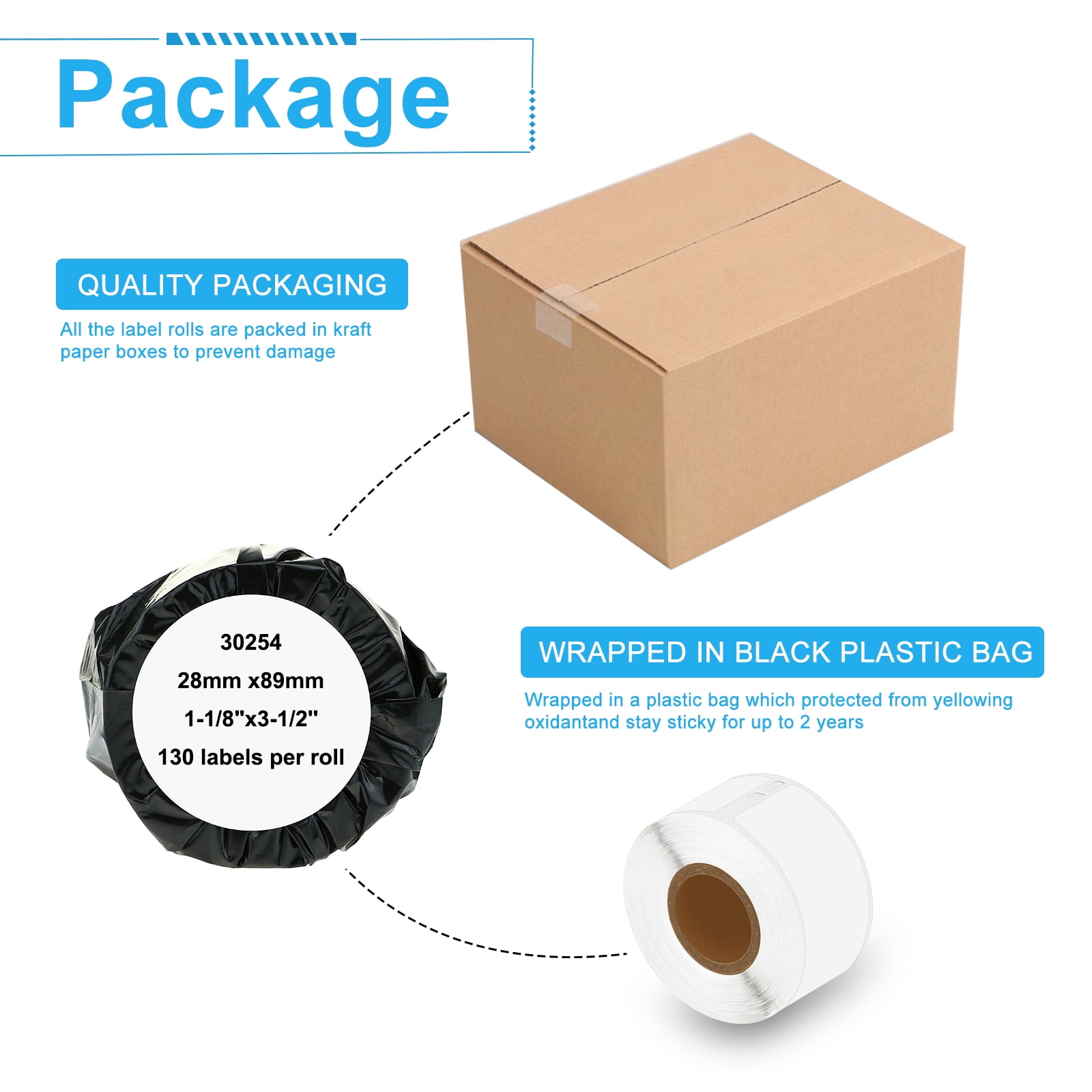 NineLeaf 4 Rolls Compatible for DYMO 30254 1-1/8 in x 3-1/2 in Clear Shipping Address Barcode Labels, 130 Labels Per Roll