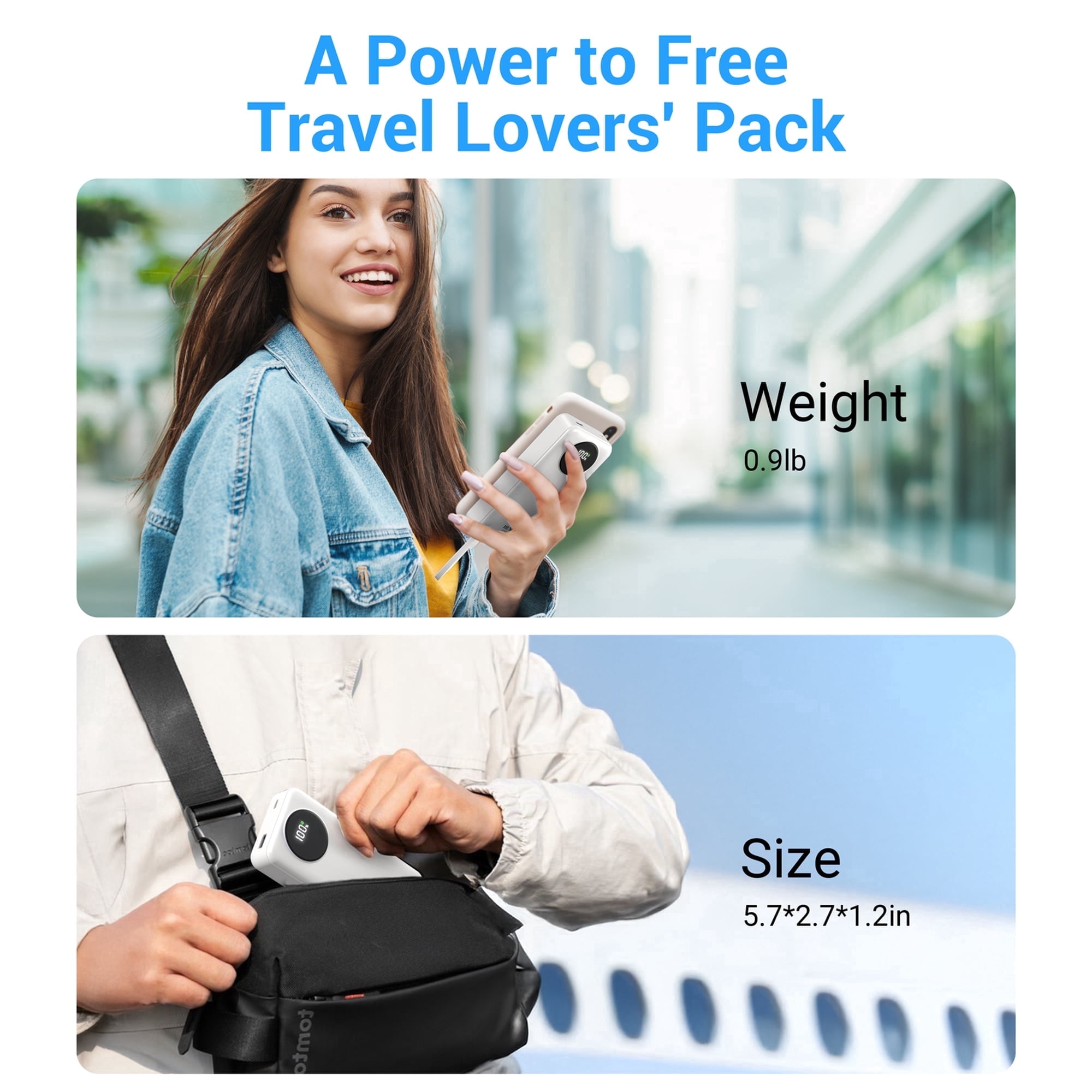 JIUMESS 20000mAh Power Bank with Cables 22.5W Fast Portable Charger Compatible for iPhone, Android