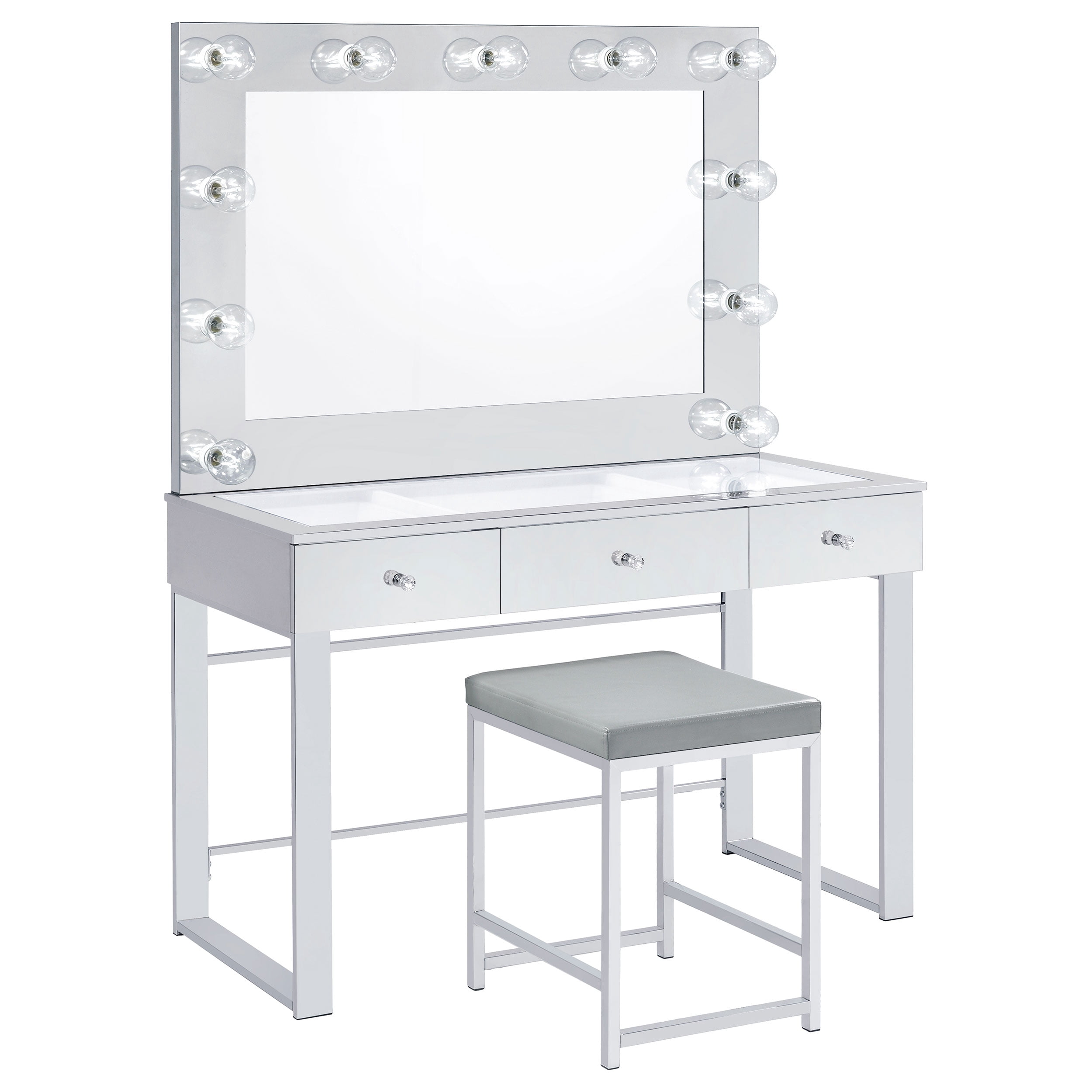 Light Grey Upholstered Square Vanity Stool
