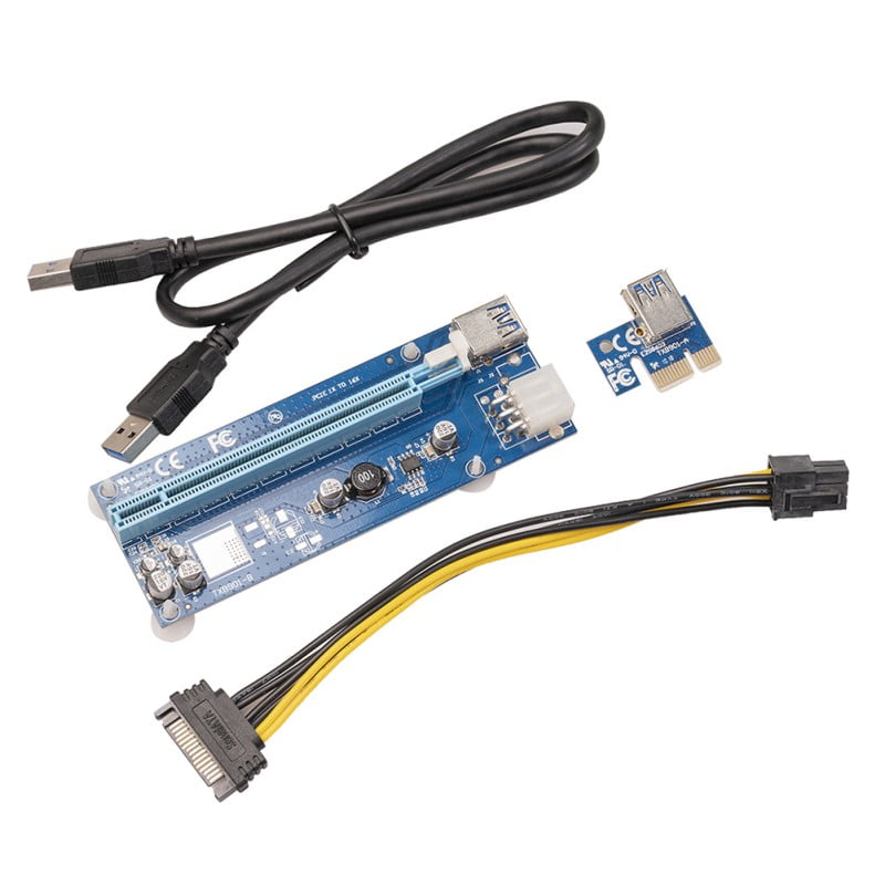 PCI-E Riser Ubit 6 PIN PCI-E 1x a 16x Powered Riser Adapter Card con 60cm Cable de extensión USB 3.0 y Molex a SATA Cable de alimentación para minería Bitcoin \ Litecoin \ ETH Coin 1 paquete 