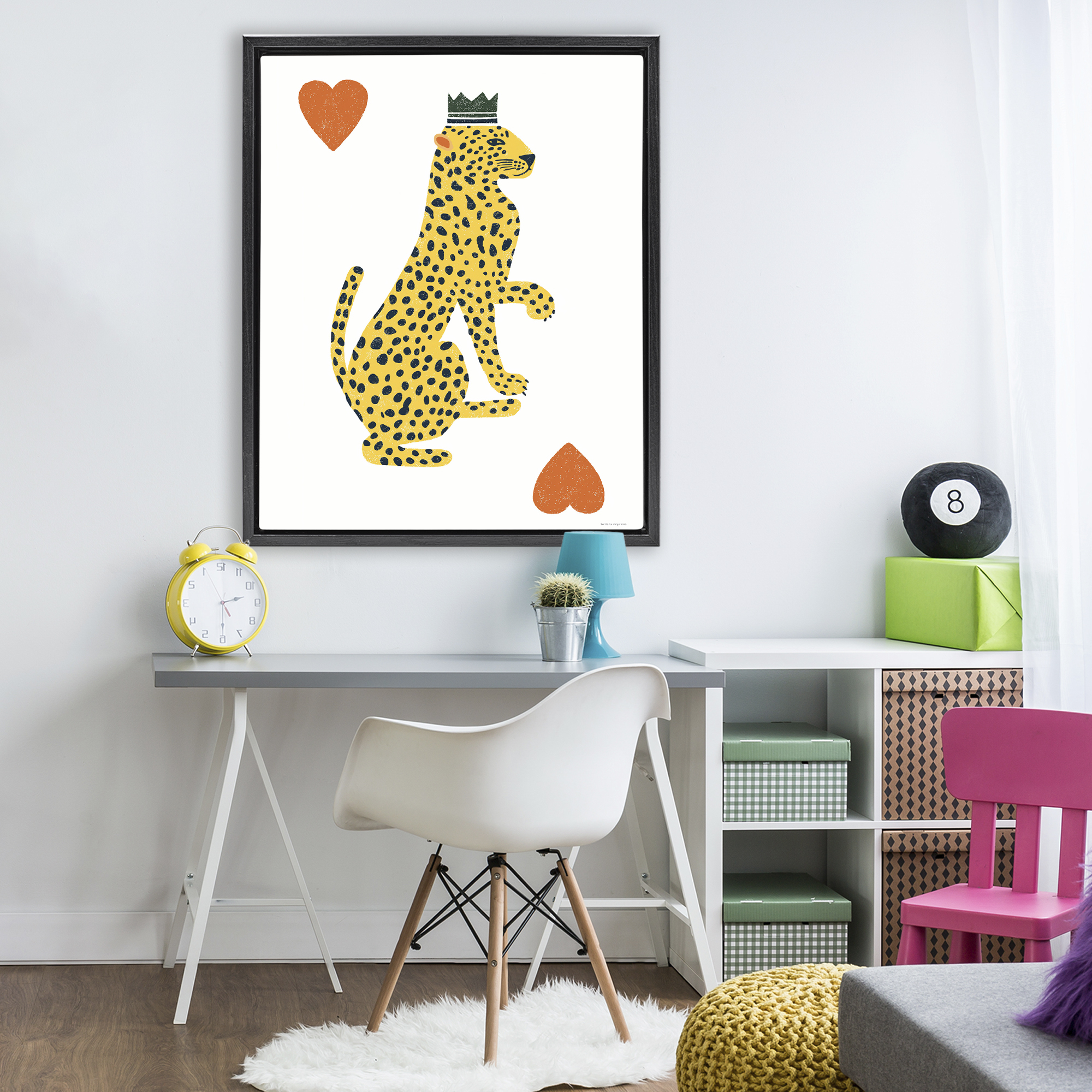 Leopard & Hearts Card Black Framed Floater Canvas Wall Art, design by Svetlana Aleynikova