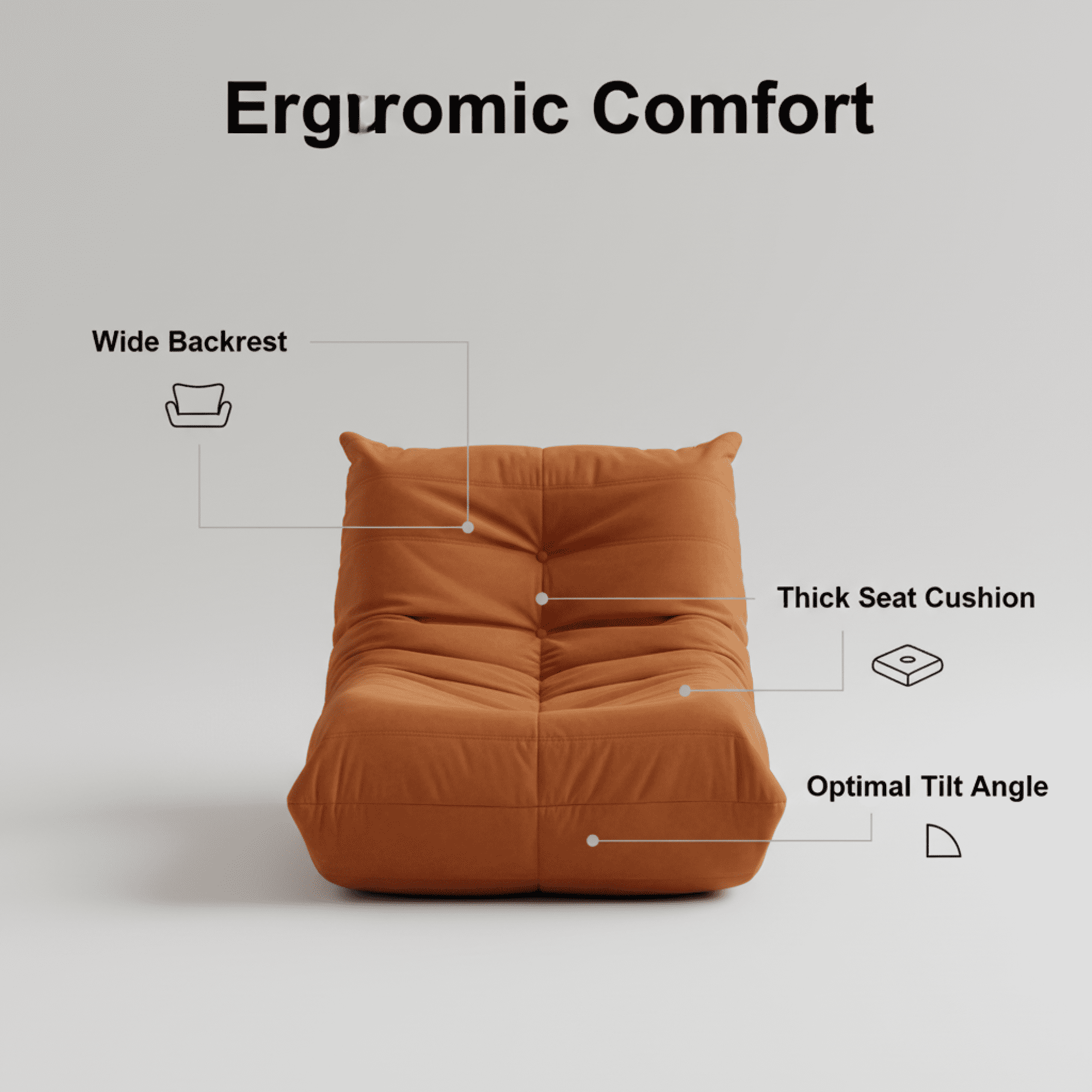 Modern Lounge Chair for Indoor,Button Tufted Corduroy Upholstered Recliner,Deck Chair for Bedroom Living Room,Orange