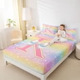 thumbnail image 4 of Homewish Kawaii Girls Letter K Queen Sheet Sets for Kid, Cartoon Monogrammed Flat Sheet, Bling Stars Rainbow Queen Fitted Sheet, Lightweight Room Decor, 4pcs, 4 of 7