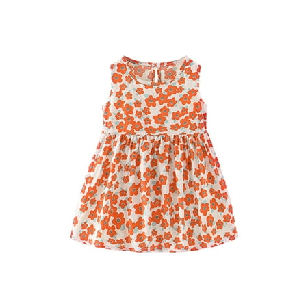 

FRSASU Clearance Summer Toddler Baby Girls Sleeveless Dress Graphic Print Children s Clothing Orange 6-7 Years
