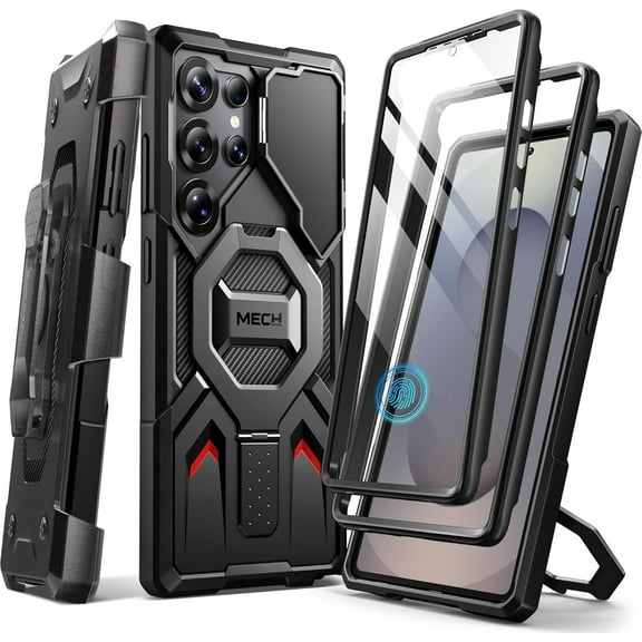 TONGATE Magnetic for Samsung Galaxy S25 Ultra Case with Ring Stand, [Compatible with MagSafe][Camera Cover Kickstand] Drop Shockproof Rugged Phone Case for S25 Ultra with Screen Protector 2025, Black