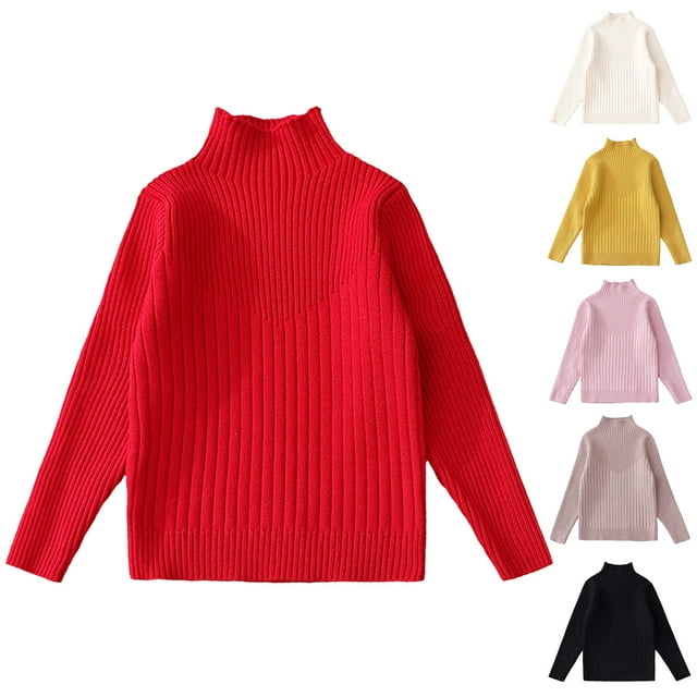 Zwiiyzr Chandail Tricoté Chaud pour Bébés Filles Chandail Basique Uni à Manches Longues Col Roulé Doux Chandail d'Automne pour Enfants 3-11 Ans Kaki