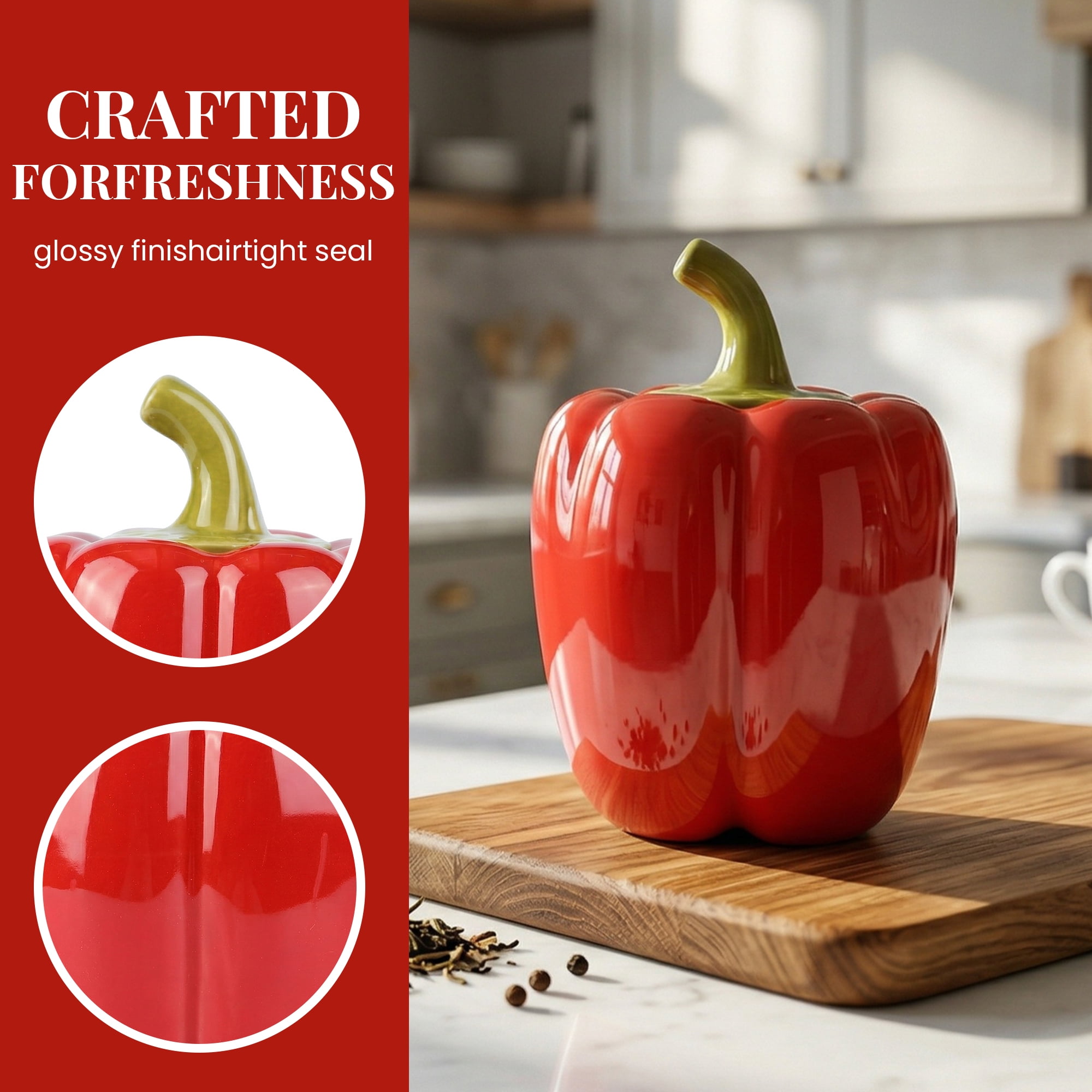 Unique Bargains Ceramic Chili Shaped Jar with Lid Cute Vegetable Jar for Decor Red