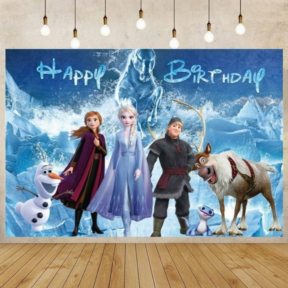 Frozen Cartoon Theme Birthday Flag Background Banner Children's Party Decoration supplies Photography Photo Prop ,70.8x43.3inch.