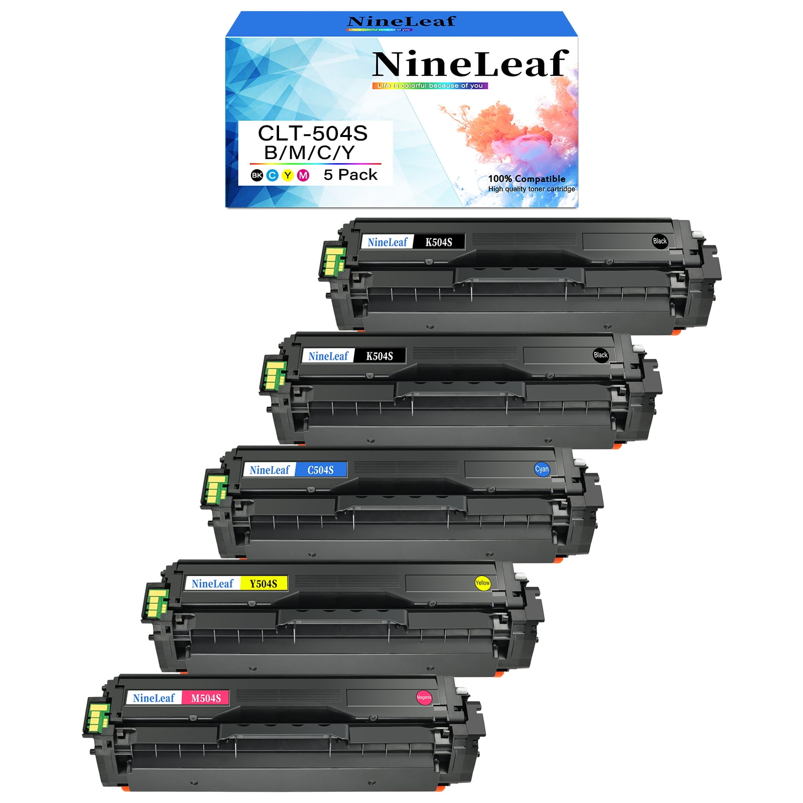 NineLeaf High Yield 504S CLT-K504S M405S C405S Y405S Toner Cartridge Replacement Compatible for Samsung Xpress C1860FW C1810W CLP 415NW CLX 4195FW Printer (2 Black 1 Cyan 1 Magenta 1 Yellow)