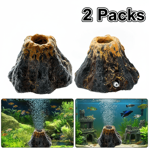 SharkTRUE 2Packs Fish Tank Volcano Ornament – Resin Bubble Air Stone Decor for Aquarium, 5x6.5cm