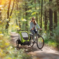 Aosom Bike Trailer for Kids 3 In1 Foldable Child Jogger Baby Stroller Transport Carrier, Rubber Tires Adjustable Kid Bicycle Trailer Green and Gray