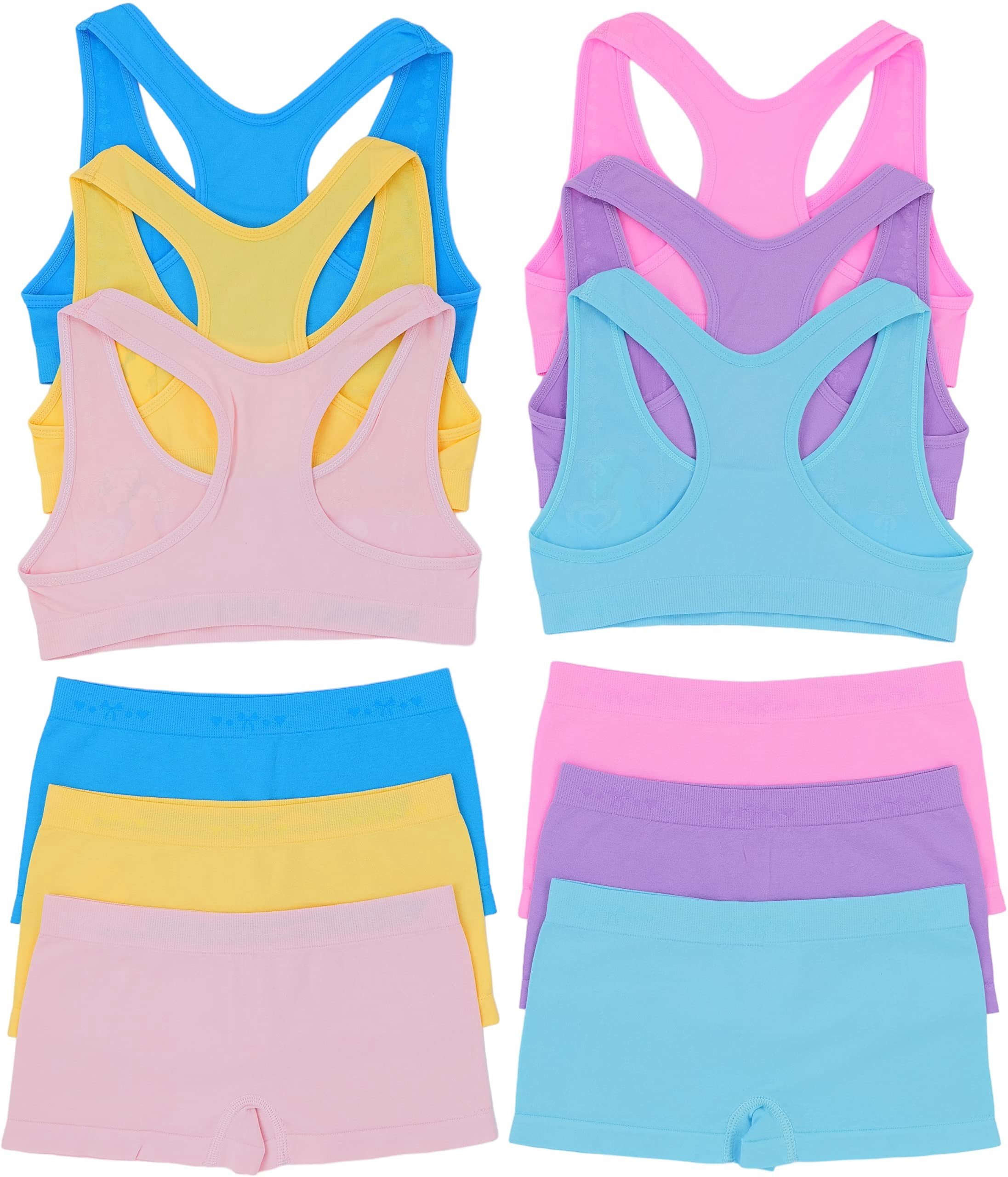 ToBeInStyle Girl's Pack of 6 Racerback Bras & Matching Boyshort Bottoms - Love Balloon Maiden - Small