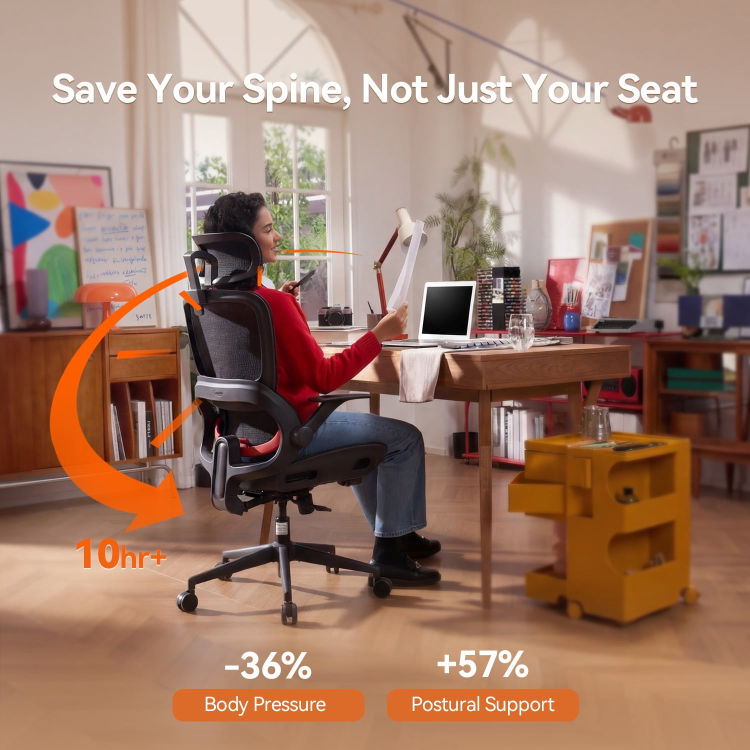 SIHOO B100 Ergonomic Office Chair, Task Chair with Zoned Back Support, 2D Wide Headrest Study Chair for Teenager, High Back Executive Chair for Home Office, Black, 300lbs