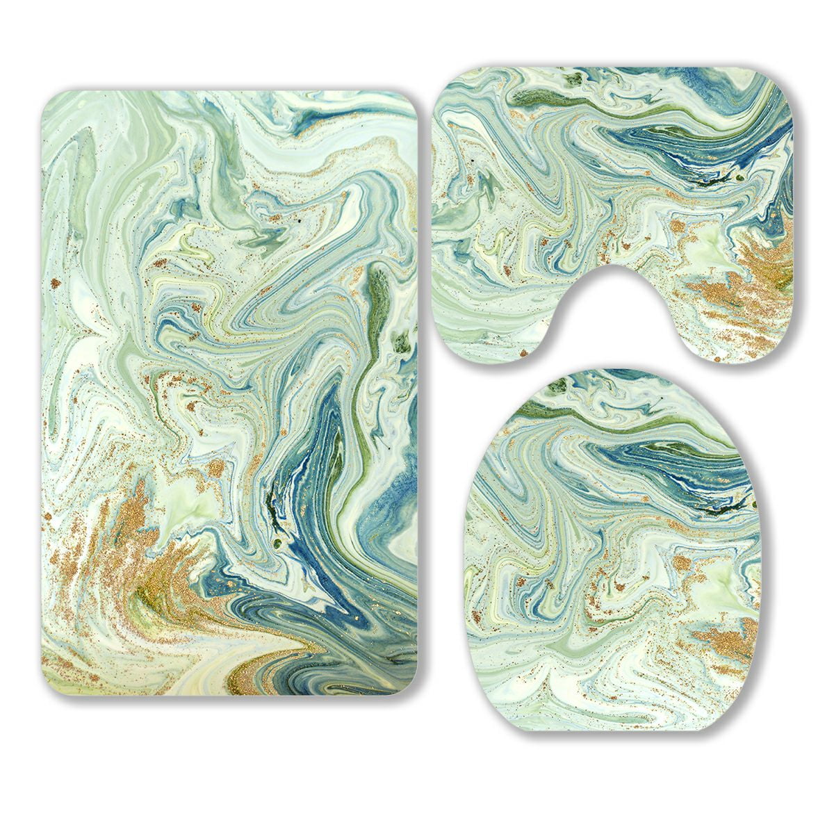 ABPHQTO Marbled Blue Green And Golden Liquid Marble Pattern 3 Piece