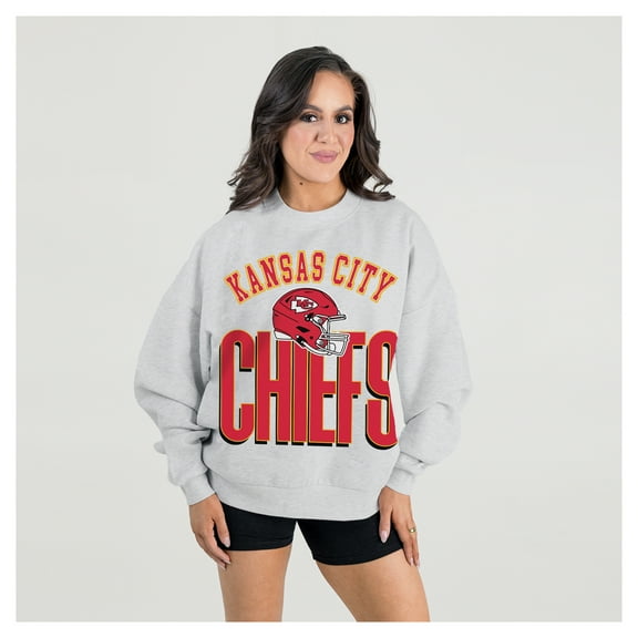 Women's Gameday Couture Ash Kansas City Chiefs Fierce Focus Premium Oversized Fleece Pullover Sweatshirt