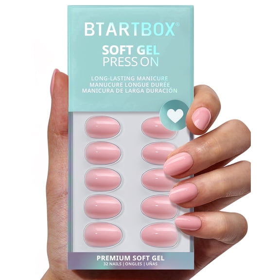 BTArtbox Press On Nails - Quit Poise, Short Almond, 2-Week Wear, Easy-to-Apply, 32 Count All-in-One Kit