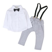 Multitrust Baby Boy Formal Gentleman Bib Pants + Long Sleeve Top Bow Outfit
