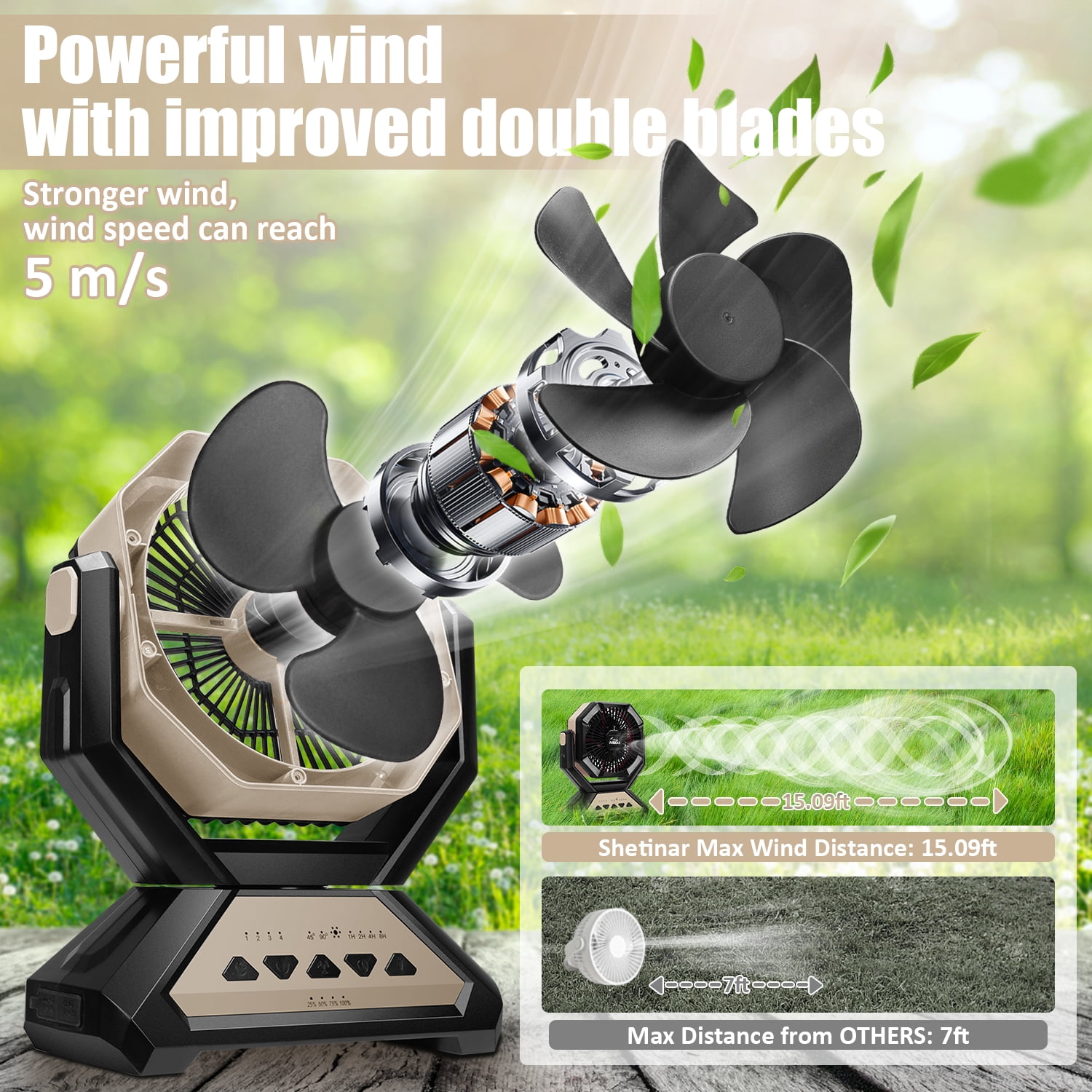 SHETINAR 20000mAh Rechargeable FanBattery Powered Fan 4-Speed Tabletop Fan with Charging, Hooks, Timer, Portable Fan for Office,Bedroom,Outdoor,Power Outage,Hurricane,Travel.Khaki