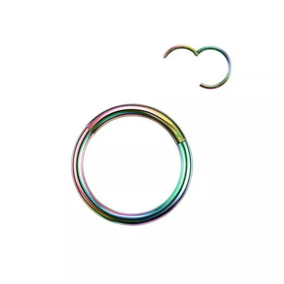 K-KED 2PCS Stainless Steel Nose Lip Ear Ring Hinged Septum Clicker Hoop Body Piercing-16G 10mm-Rainbow