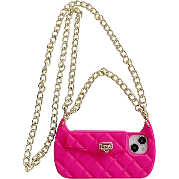 for iPhone 13 Pro Max Wallet Case ,Crossbody Phone Case with Metal Lanyard Strap Cute Purse Case Flip CPinkit Card Holder Soft Silicone Girls Lady Handbag Case for iPhone 13 Pro Max Pink