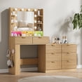 thumbnail image 3 of FANRAL 57" Fluted Vanity Dresser Combo with Lighted Mirror,RGB Adjustable Lighting & 8 Drawers,Mid-Century Modern Dressing Table with Built-in Charging Station for Bedroom,Natural Oak Vanity, 3 of 8